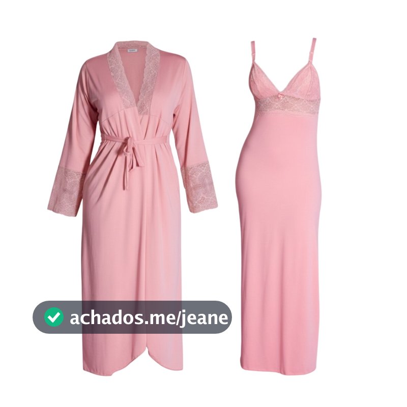 Kit  Robe Roupão e Camisola Amamentação Longos Pós Parto Gestante Maternidade  Liso Renda