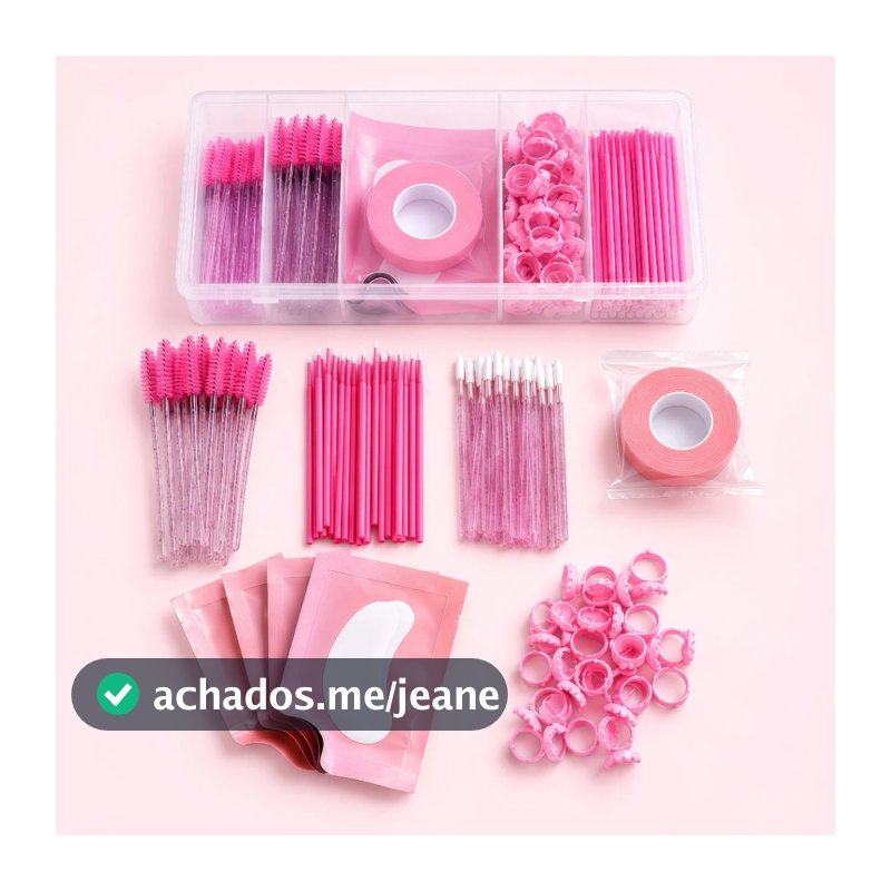 Kit Extensão de Cílios Estojo 5 Divisórias c/ Fita, Pad Gel, Escovinha, Anel, Microbrush e Aplicadores