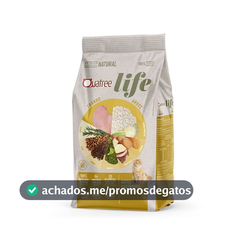 Ração Quatree Life Gatos Castrados 3kg Frango e Arroz