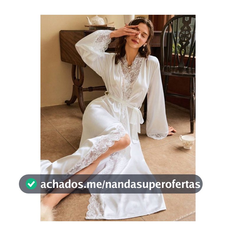 Robe de Cetim Branco Feminino com Detalhes em Renda – Elegância e Conforto para Seu Momento Especial