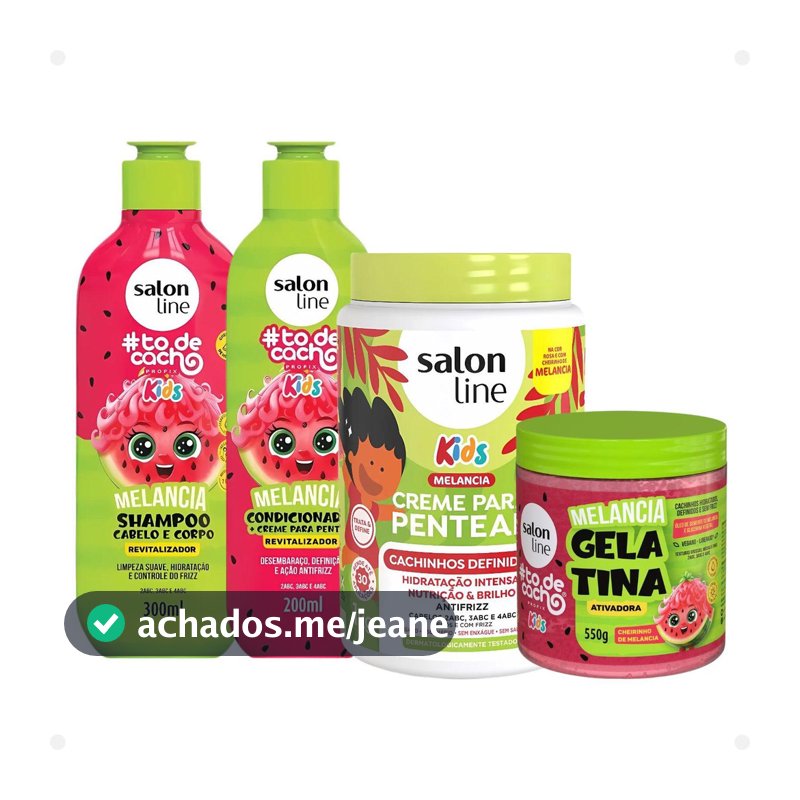 Kit Salon Line Kids: Shampoo e Condicionador + Creme para Pentear 1kg e Gelatina Melancia
