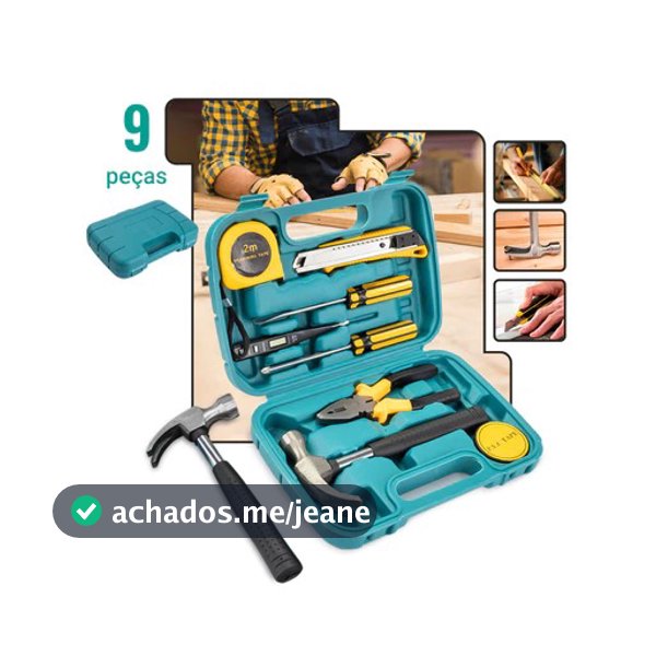 Kit Maleta Estojo Ferramentas 9 Peças Martelo Alicate Chave de Fenda Trena Portátil (LWJ-149)