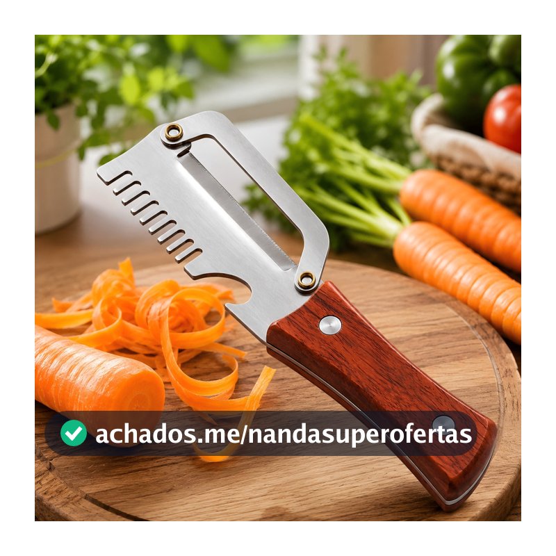 Descascador de Frutas e Legumes Faca de Cozinha Faca Inox Cabo de Madeira Aço Inoxidável Descascador Manual
