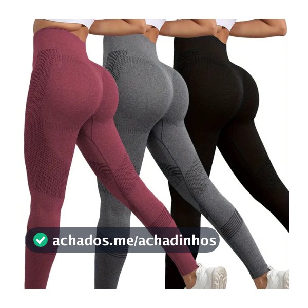 Kit 3 Calças Legging Feminina Academia Fitness Cintura Alta Levanta Bumbum Zero Transparência