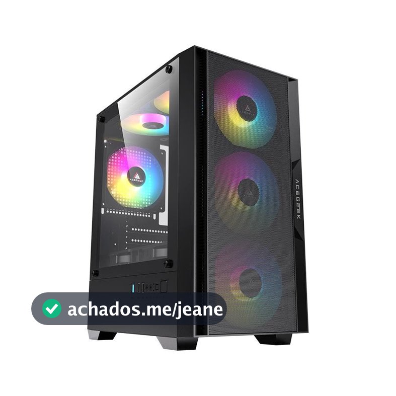 Gabinete Gamer Acegeek Stratus Mesh, Mid-Tower, Lateral de Vidro, Preto, AG-STRATUS-MESH-BK