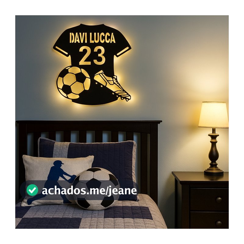 Luminária Camisa de Futebol Personalizada em MDF com LED | Nome e Número | Decoração Esportiva