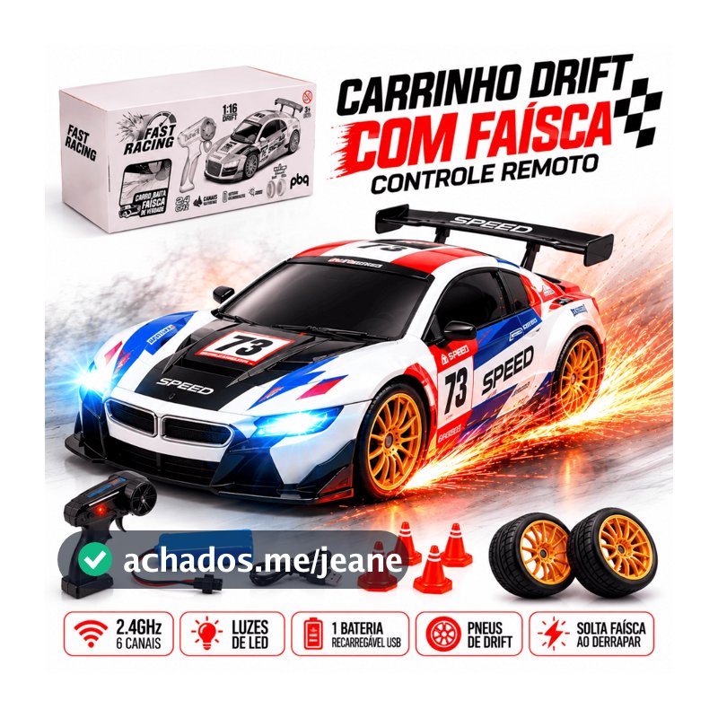 Carrinho De Controle Remoto Recarregável Drift Com Faísca e Luzes de Led Brinquedos de Menino