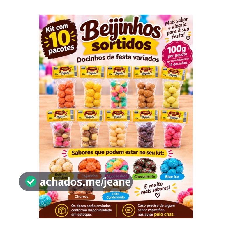10 Pacotes de 100g Beijinho Cajuzinho Casadinho Olho de Sogra Docinho de Queijo Sem Glúten