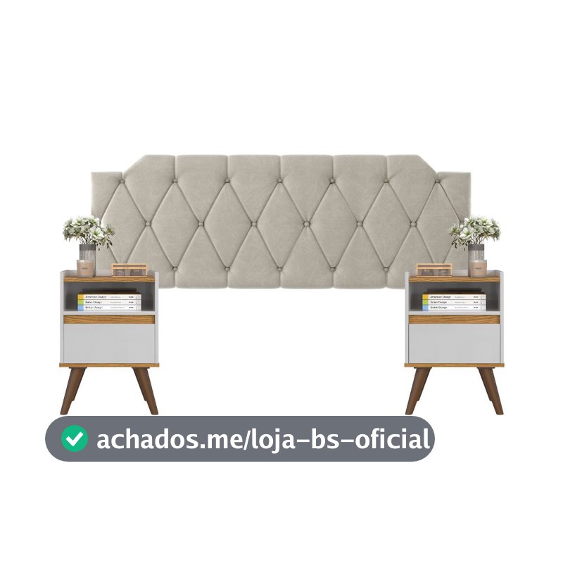 Conjunto Mesa De Cab Com Gaveta + Cabeceira Estofada Box Para Cama Queen KELLY E KIT TED BRA/FREIJÓ