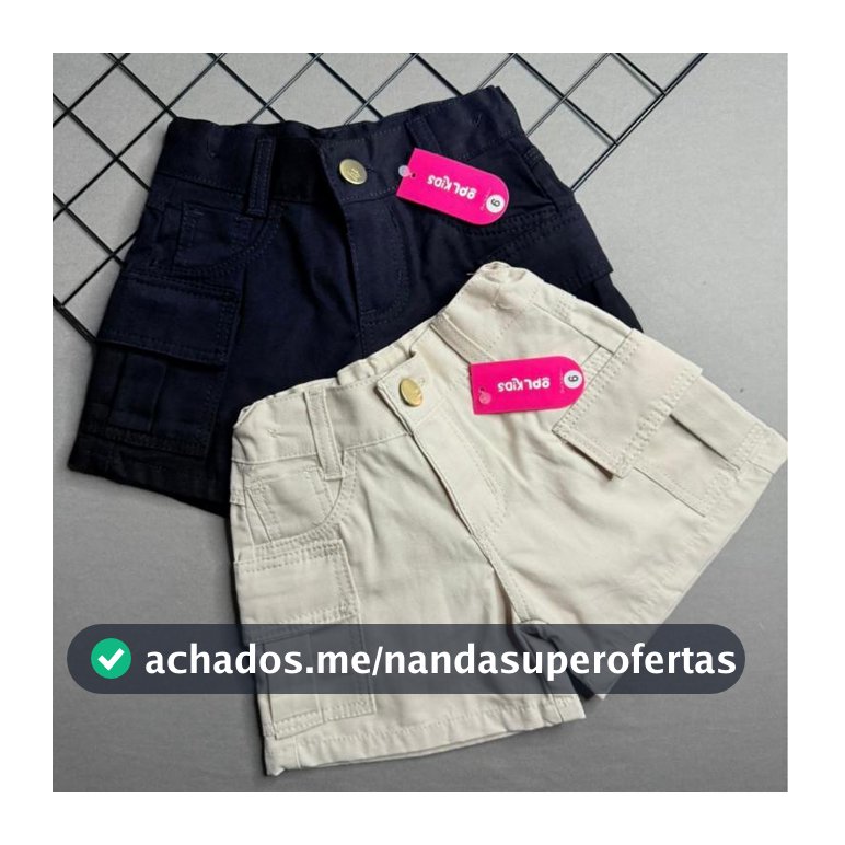 Short Jeans Menina Cargo Infantil Bermuda Juvenil Com Bolso Bege e Preto