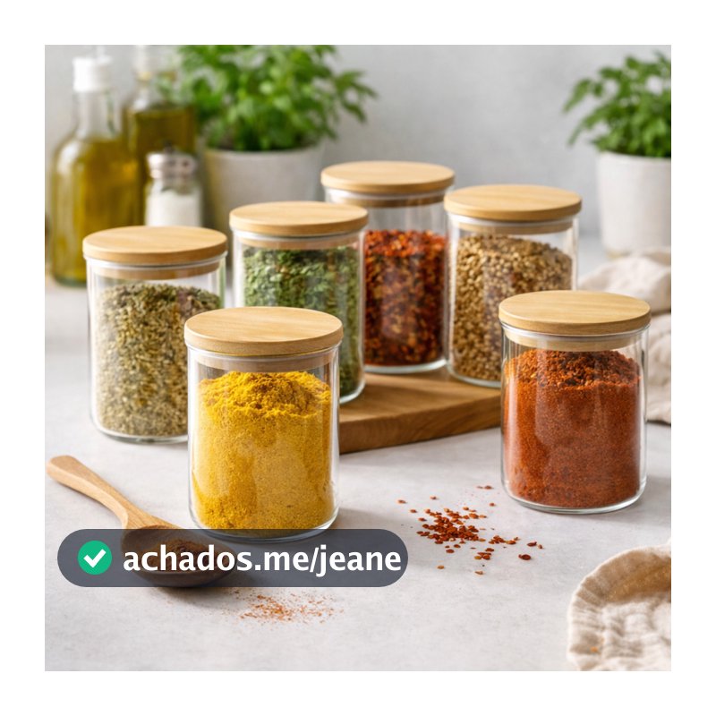 Kit 3 6 ou 9 de Potes de Vidro Hermético com Tampa de Bambu 250ML Para Tempero e Mantimento à Prova de Odores