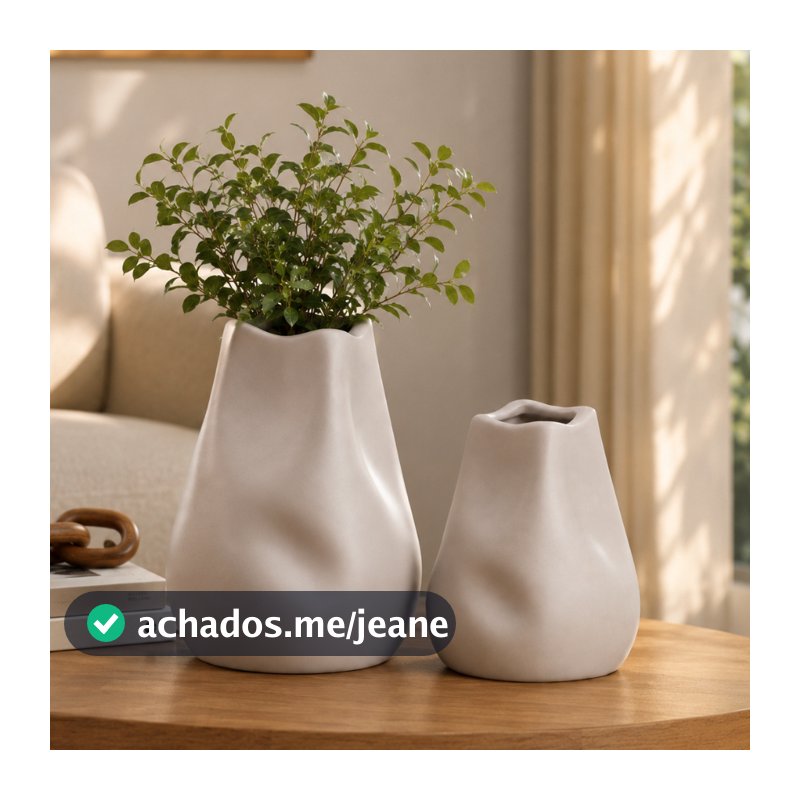Kit 2 Vasos Decorativos Cerâmica Premium Orgânico Moderno para Sala Aparador Escritorio Rack Estante