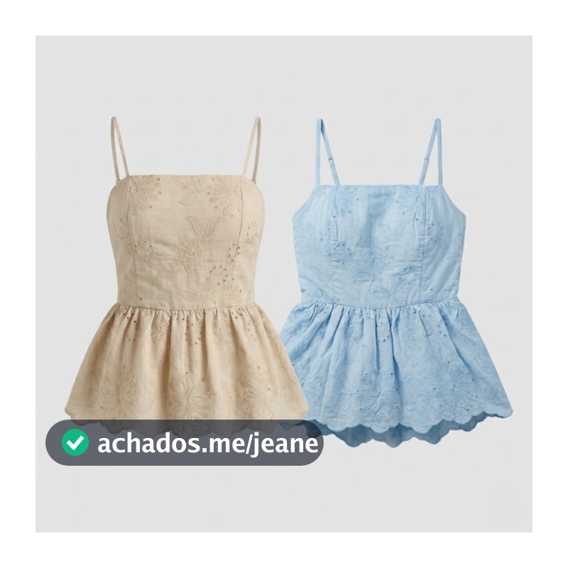 Blusa Feminina Laise Alcinha Bordada Floral com Babado Peplum Elegante Moda Verão