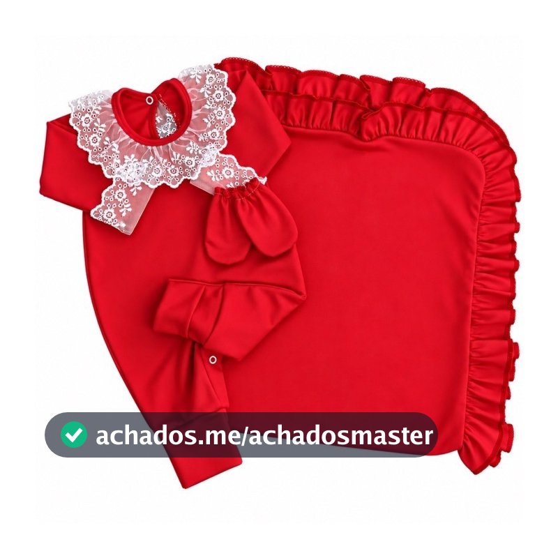 Saída de Maternidade Luxo com Manta, Macacão em Renda + Luvas