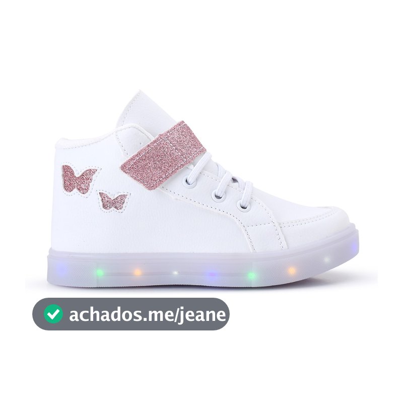 Tênis Infantil Feminino De Led Botinha Borboleta Cano Alto Barato