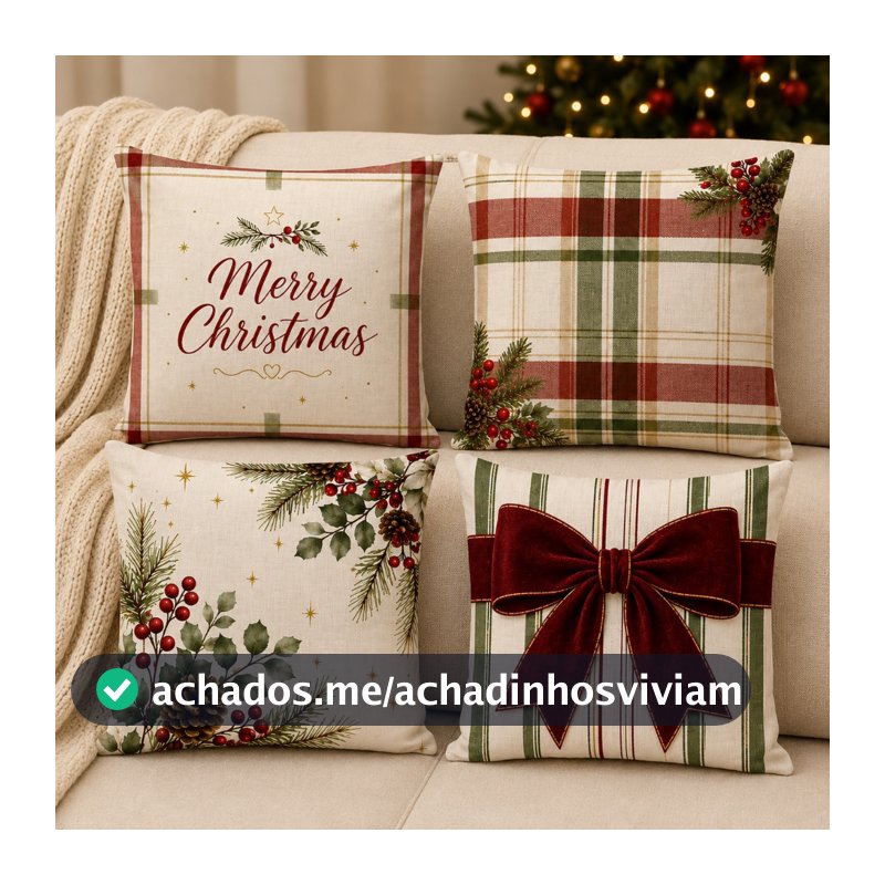 Kit 4 Capas de Almofada 43x43 cm Estampa Digital Decoração Natalina