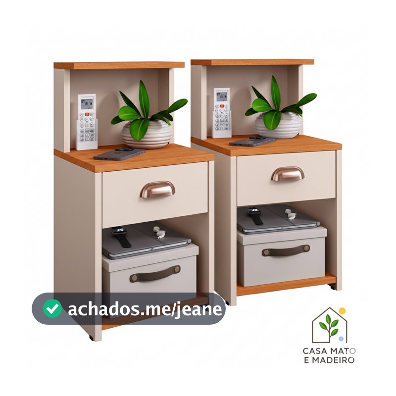 KIT 2 Mesa de Cabeceira CLÉO c/ Gaveta Nicho e Prateleira | Apoio Lateral Quarto Casal