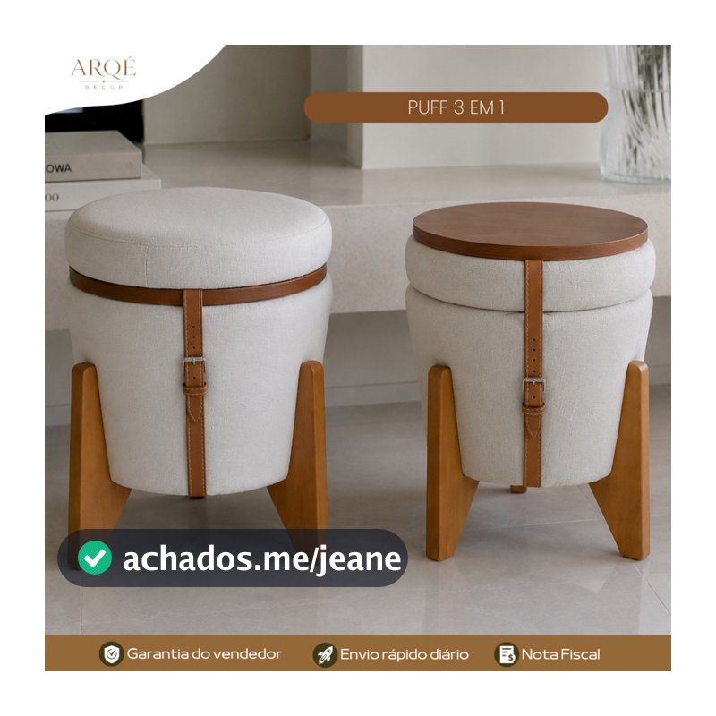 Puff 3x1 Premium Alto Padrão Decorativo Baú Organizador Banco Mesa de Centro para Sala Quarto Escritório