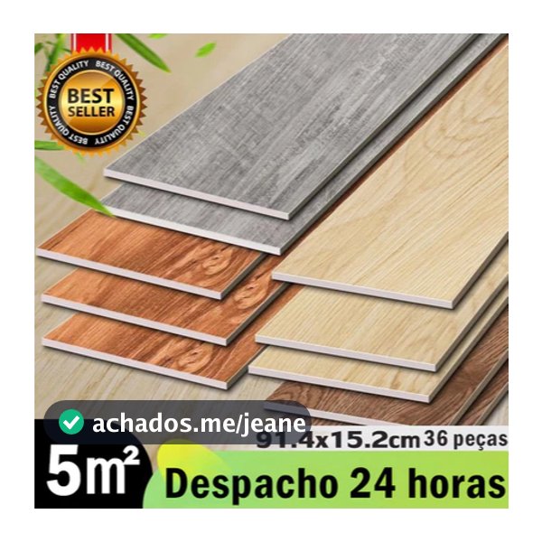 Kit 36 Placas Adesivas Autocolantes p/ Piso Estilo Madeira 91,4 cm x 15,2 cm cobertura 5m²