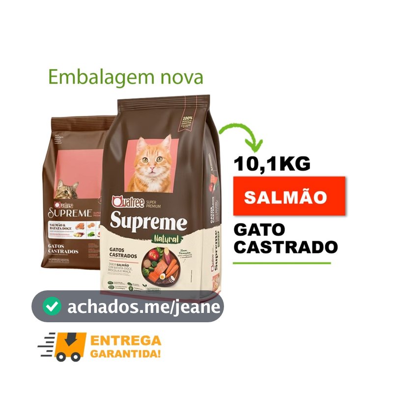 kit com 2 Ração Quatree Supreme Gatos Castrados Salmão e Batata Doce 10,1 kg-Envio Imediat