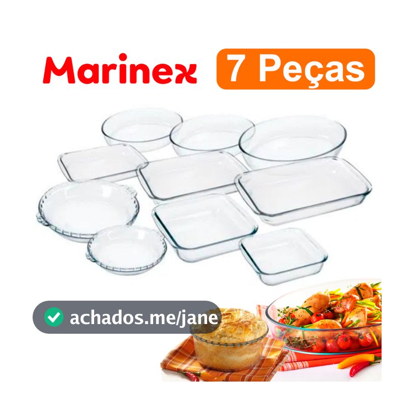 Kit Conjunto Marinex 7 peças jogo de Travessas Variadas Assadeiras em Vidro Temperado Nadir própria Para Forno