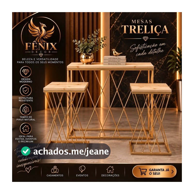 Kit De Mesa Treliça Dourada 1 G e 2 P Com 3 Peças Decoração Festa