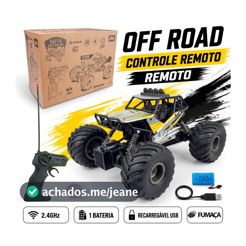 Carrinho Controle Remoto Recarregável Off Road 1:14 Fumaça LED Luzes 4x4 Brinquedo Infantil Menino