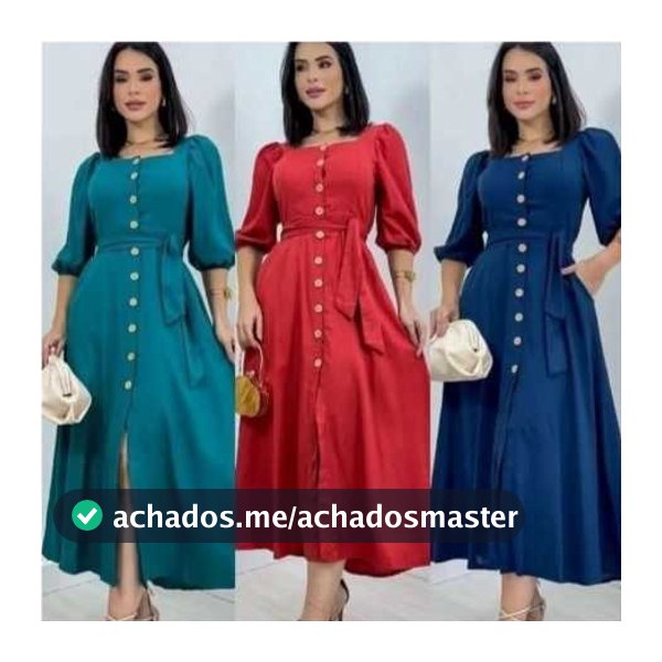 Vestido Mídi Feminino com Botão na frente  funcional com cinto