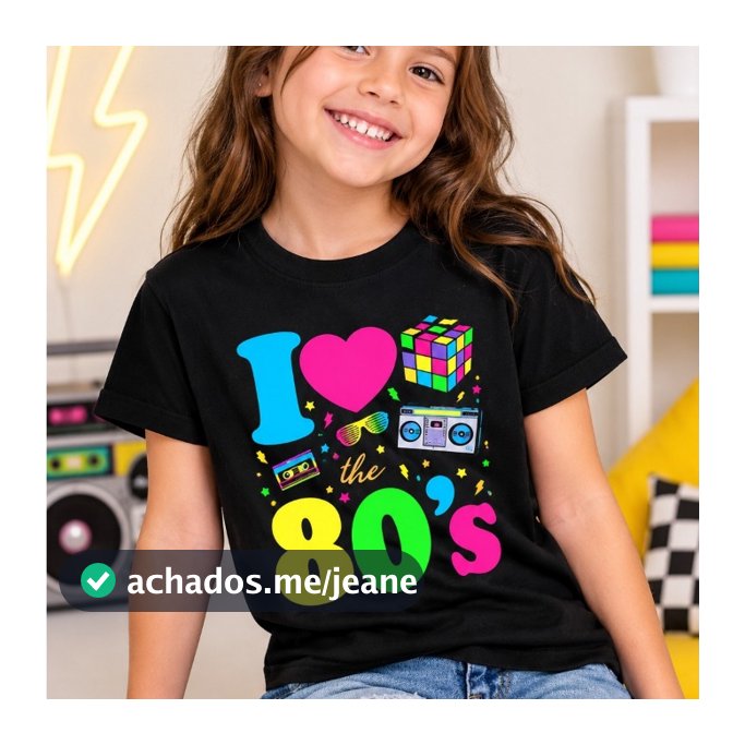 Camiseta Infantil Menina Anos 80 Blusinha 100% Algodão Varias Cores T-Shirt Estilosa Casual Presente dia das Criança