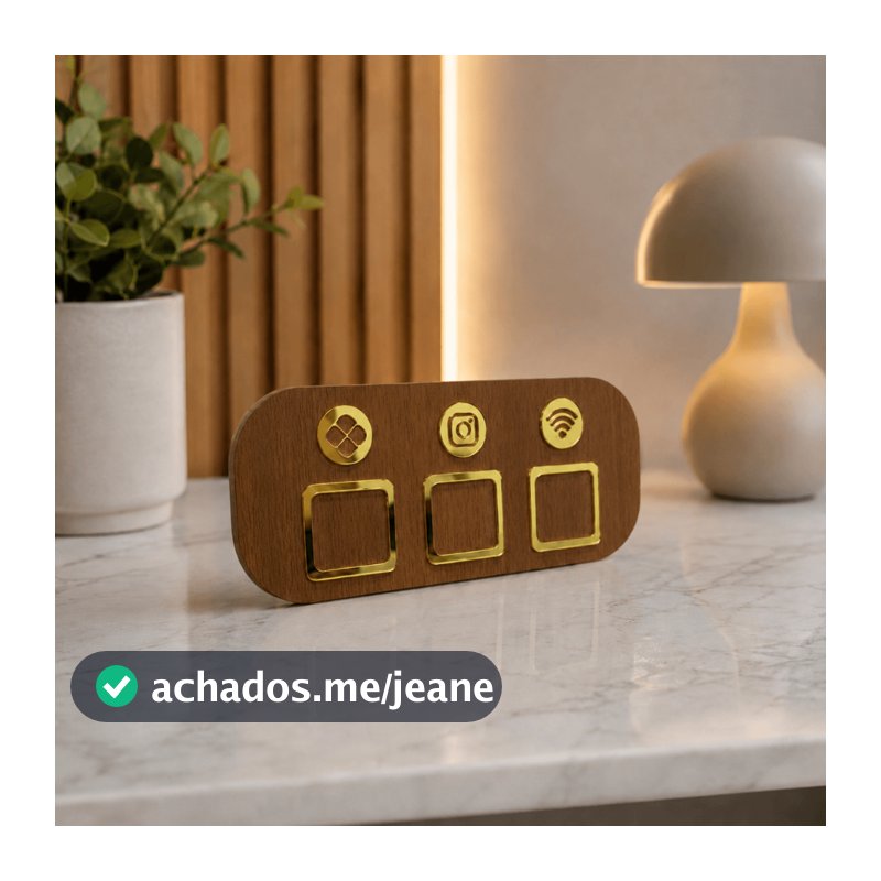 Placa Pix de Mesa em MDF Amadeirado com Acrílico Espelhado 25x11cm