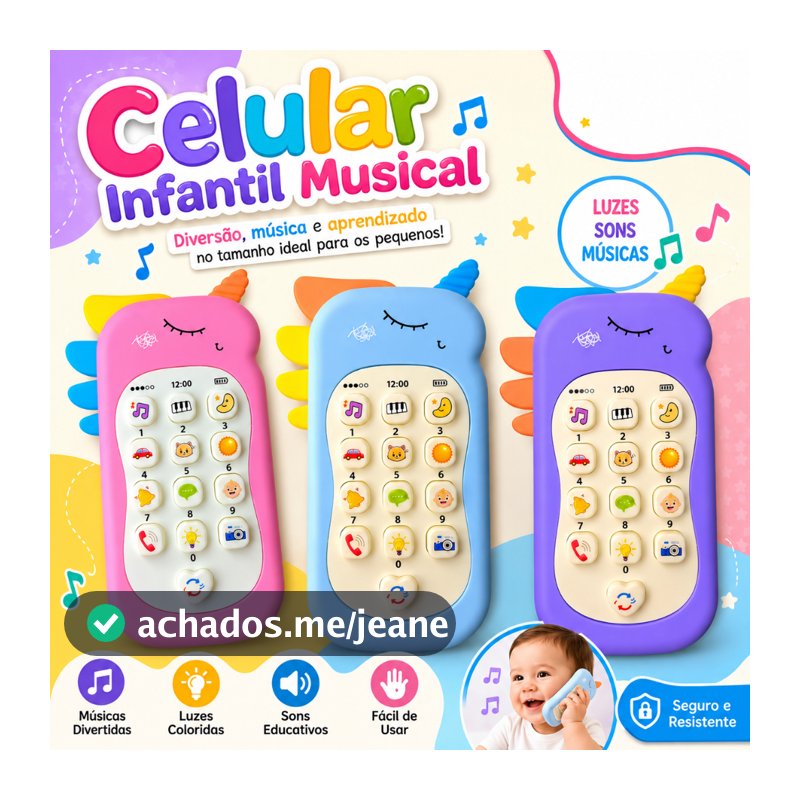 Celular Infantil Telefone Interativo Musical Unicórnio Bebê ou Dinossauro