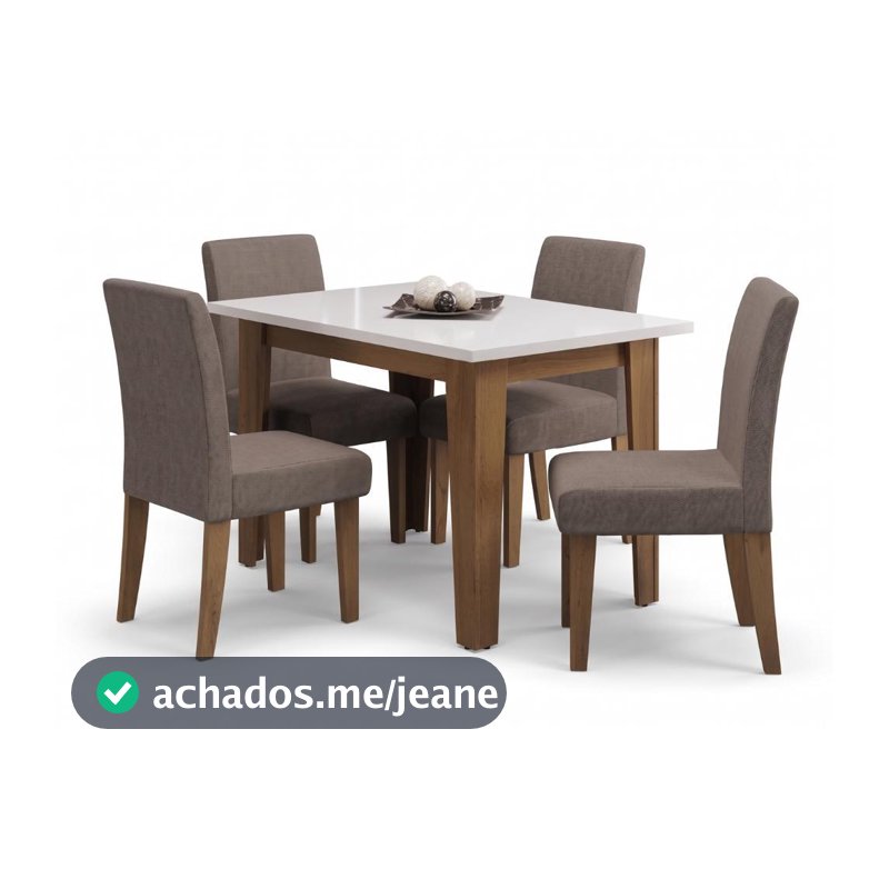 Conjunto de Mesa Sala de Jantar Miami com 4 Cadeiras Trieste Suede 1,20m Cedro / Off White / Mascavo