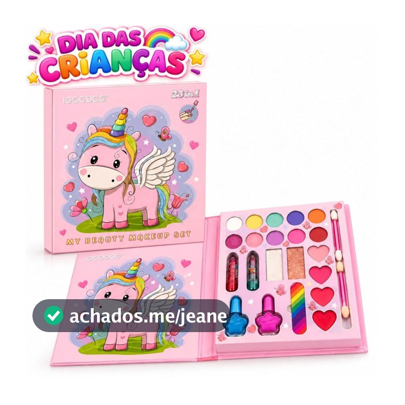 Kit de Maquiagem Infantil 23 em 1 – Estojo Unicórnio com Espelho