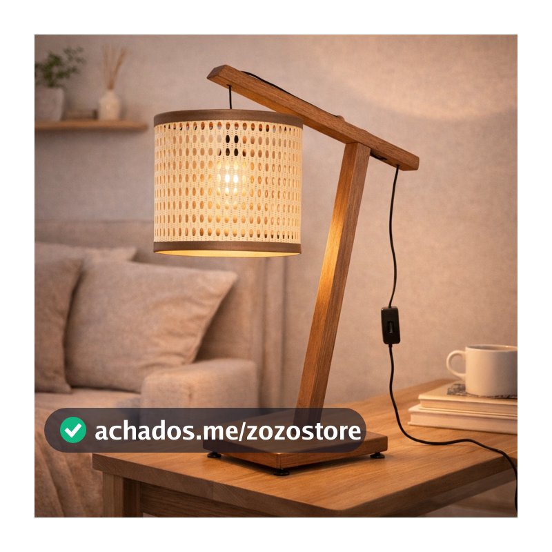 Luminária de Mesa Aurora com Cúpula Trabalhada em Palha Sintética Cor Natural Cúpula 01