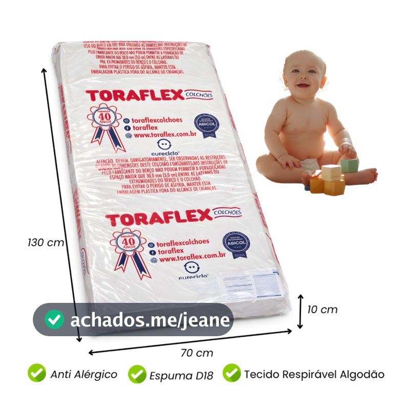 Colchão de Berço D18 Toraflex 130x70cm Macio Antialérgico e Durável