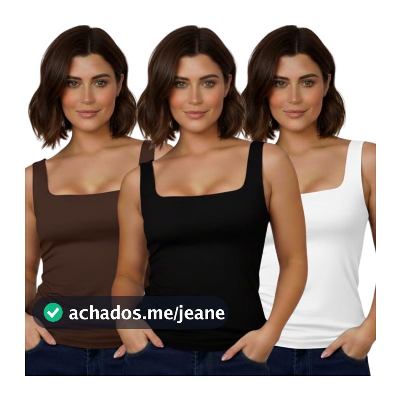 Kit 3 Regata Feminina Gola Quadrada Suplex Premium
