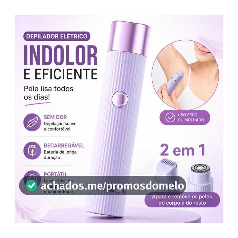 Depilador Removedor de Pelos Facial e Corporal – Sem Fio Recarregável Portátil Indolor