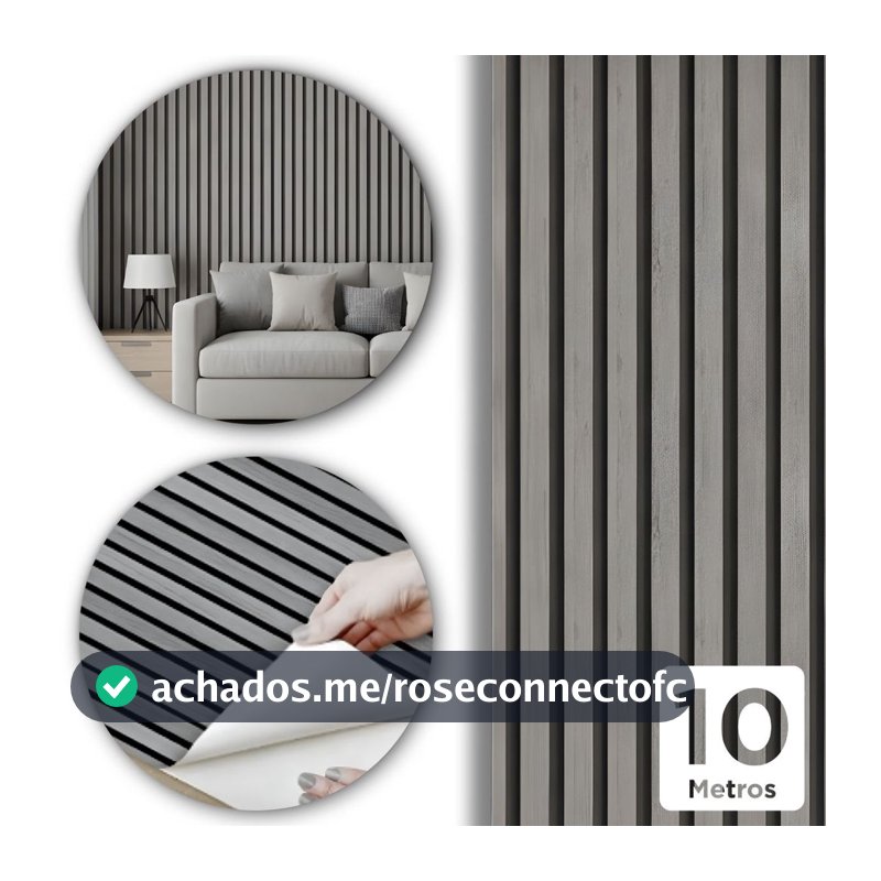 Papel De Parede Ripado Cinza Madeira 10m x 45cm Lavável Autocolante Efeito Painel Moderno