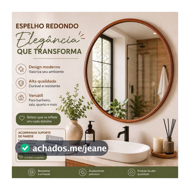 Espelho Redondo Para Banheiro 30cm Adnet Costurado Espelho de Parede Couro Decorativo Sem Alça Espelho Penteadeira