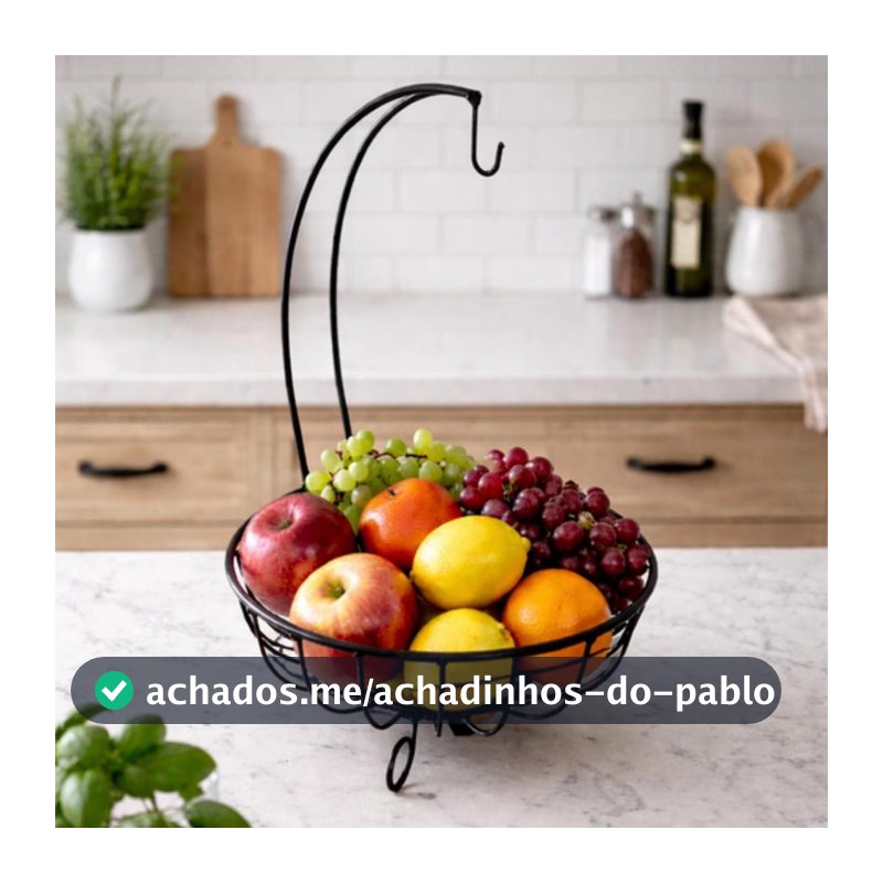 Fruteira de Ferro e Madeira com Gancho para Cacho Banana - Rústico e Artesanal