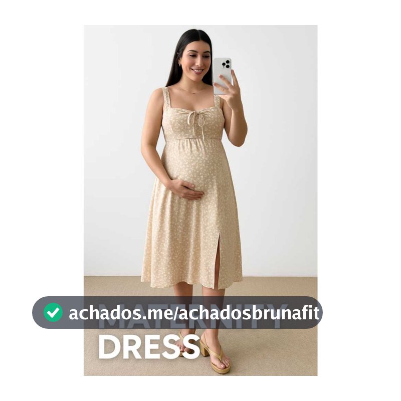 Vestido Feminina Gestante Midi Floral com Fendas e A  justes Nas Costas