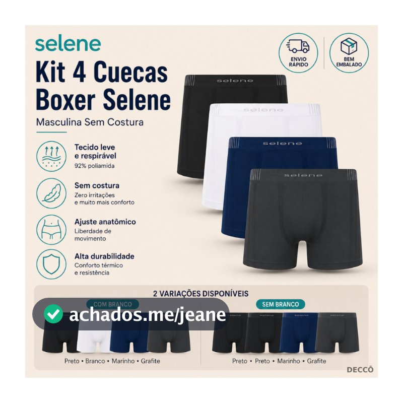 Kit 4 Cuecas Boxer Selene Masculina Sem Costura Poliamida Original Macias Confortáveis Dia a Dia