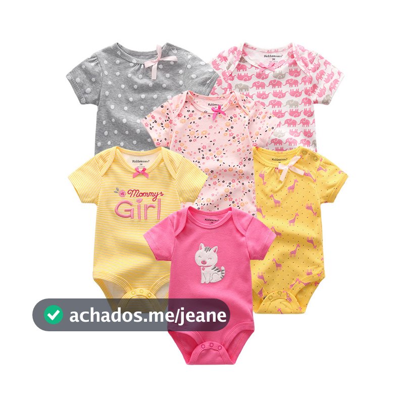 Kiddiezoom 6 Peças Moda Verão Manga Curta Bebê Menino Menina Bodysuits 100 % Algodão Recém-Nascido Oneises
