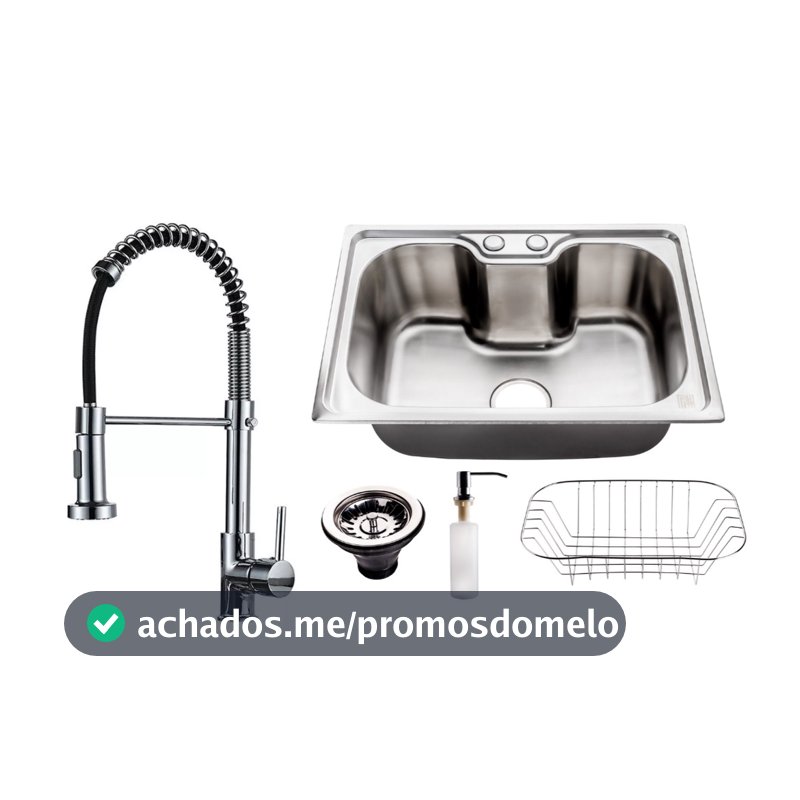 Cuba Pia Cozinha Gourmet Aço Inox 304 50x40 Com Acessórios e Torneira Gourmet Monocomando