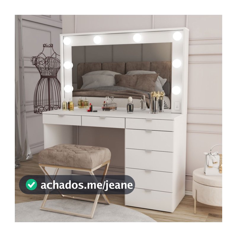 Penteadeira Camarim Top Model para 8 Lâmpadas 7 Gavetas Branco - Panorama Móveis