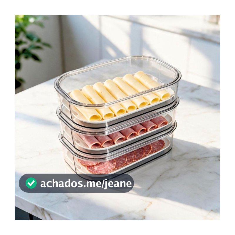 Porta Frios com Bandeja Interna Premium Empilháveis Acrílico Organizador Queijo Presunto 1L