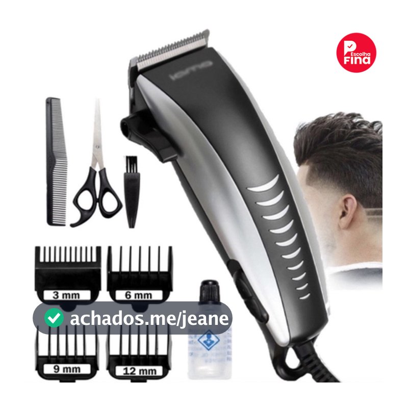 Máquina De Cortar Cabelo Barbeador Aparador Profissional Acabamento Barba 9 Peças Elétrico 110V