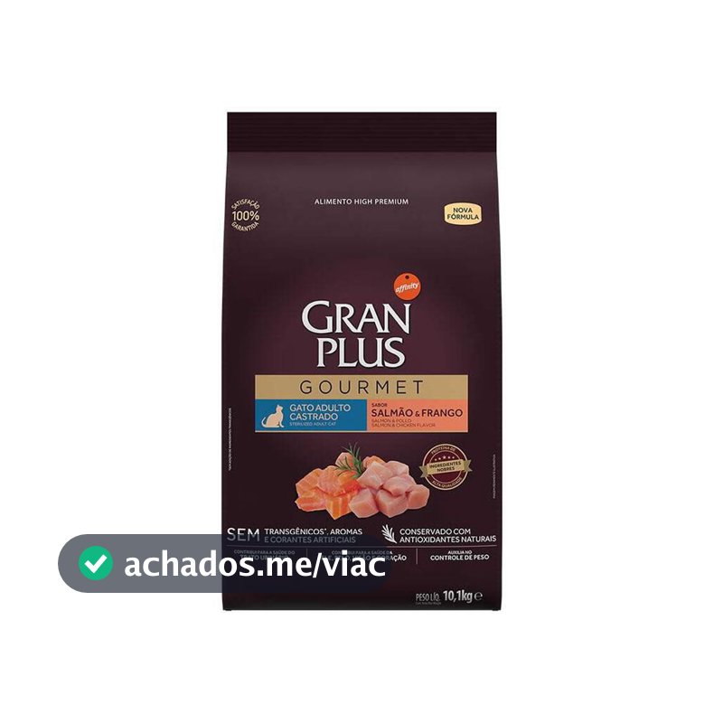 Ração GranPlus Gourmet para Gatos Castrados Sabor Salmão e Frango 10,1Kg