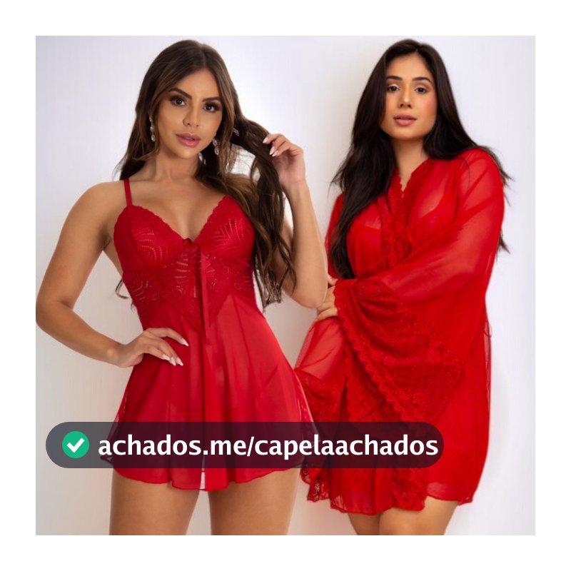 Kit Camisola com Robe de Renda e Tule Transparente Feminino Lingerie Completa Sensual