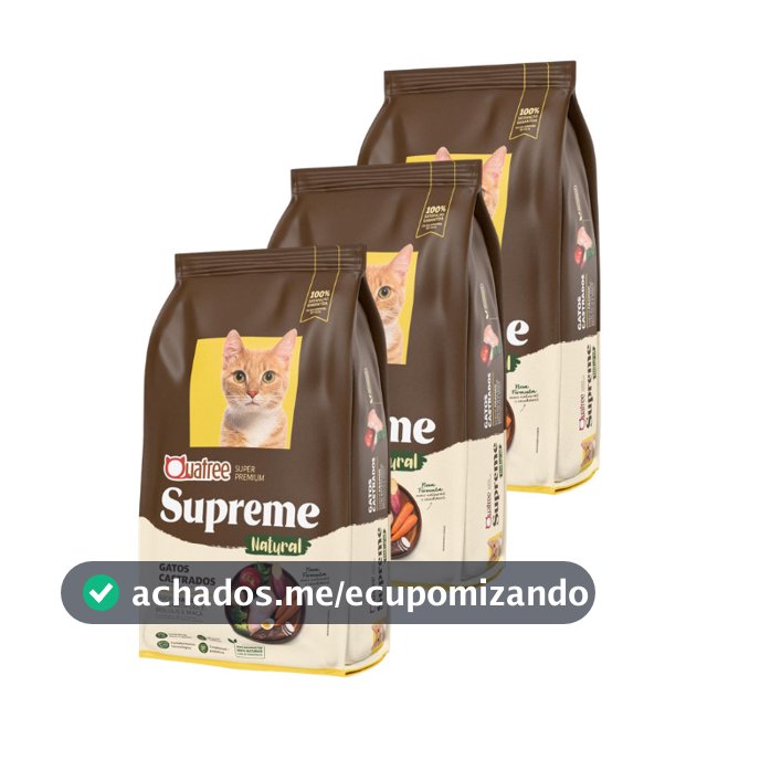 Kit 3 Pacotes de Ração quatree supreme para Gatos Castrados  Batata Doce